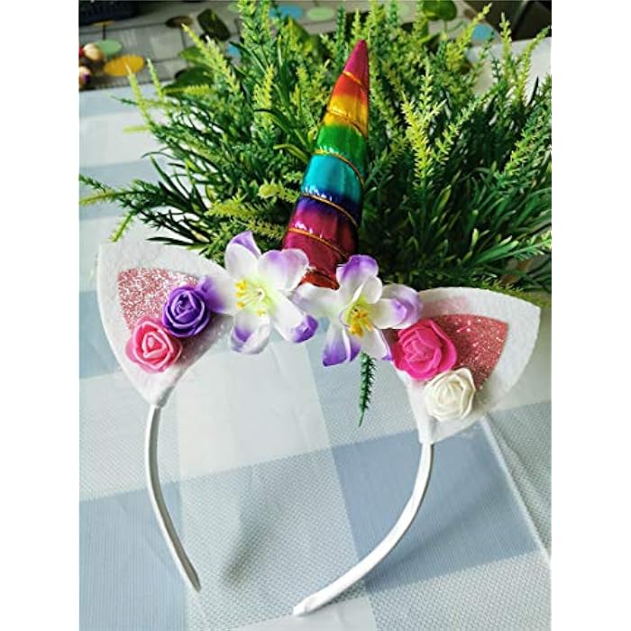 HIDOLL Unicorn Horn Headband Flower Ears Headband Rainbow Color Different Design for Girl Party Birthday Cosplay Festivals (MUTI) - Image 3